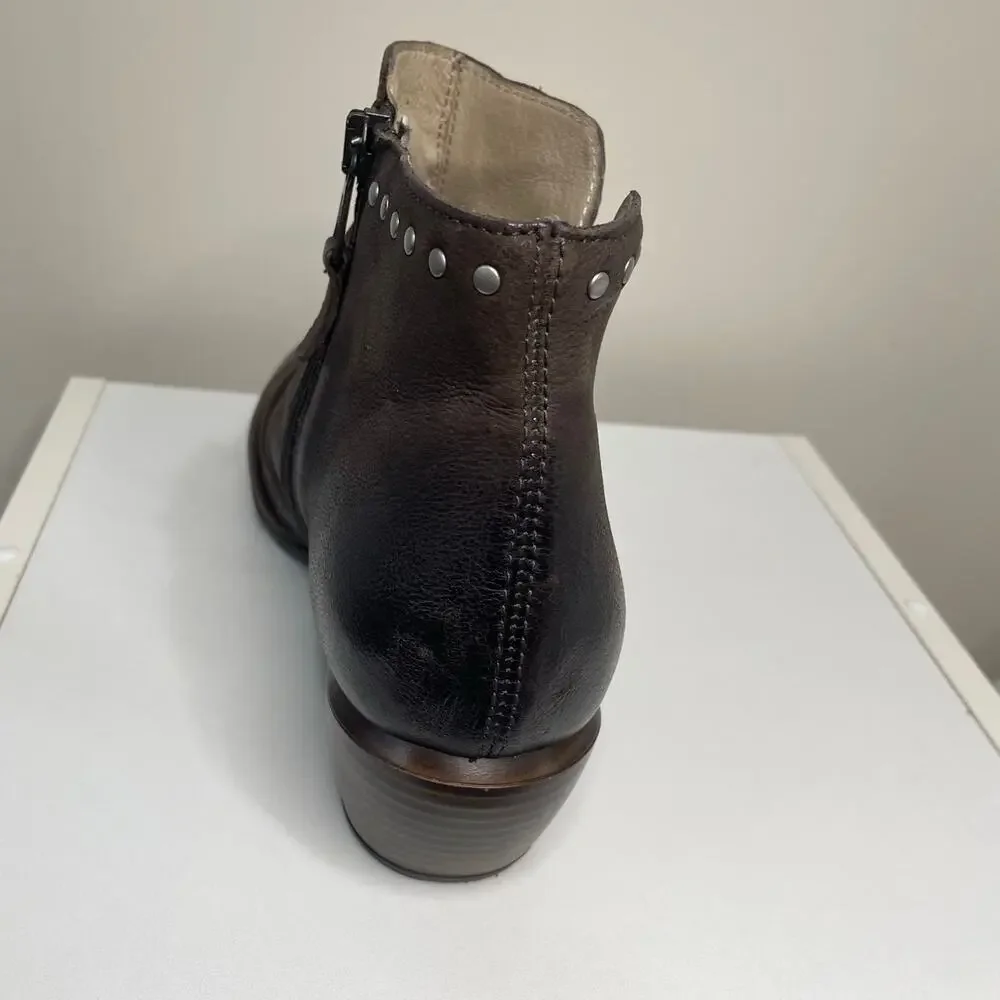Miz Mooz Ruched Slouchy Leather Studded Ankle Boots Booties Zipper Brown Sz 38‎